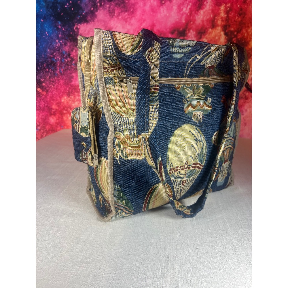 1980s Toby Weston Tapestry Bag Hot Air Tapestry Shoulder Bag with Matching Coin
